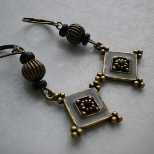 Boucles d'oreilles bronze losanges