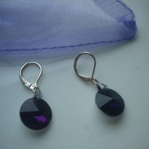 Boucles d'oreilles perles rondes en cristal violet