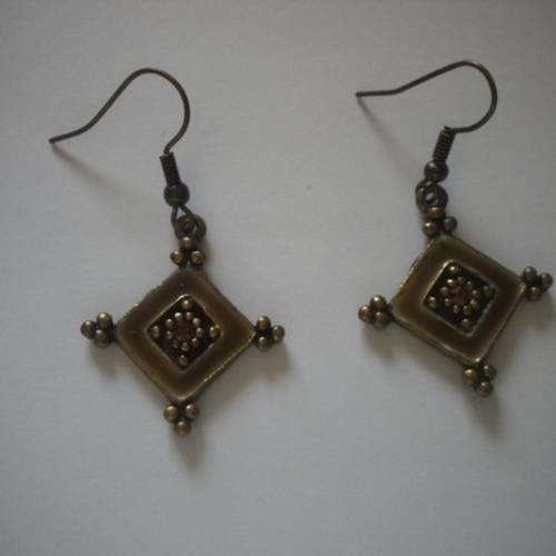 Boucles d'oreilles losange bronze et émail