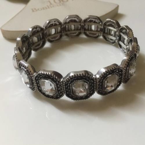 Bracelet fantaisie cabochons cristal sur élastique 