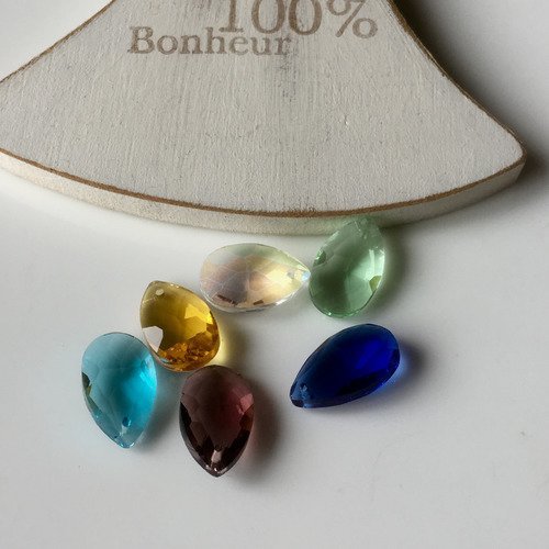 6 perles gouttes percées en cristal facettées 6 couleurs