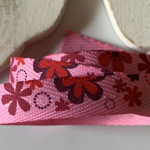 Ruban coton rose à fleurs 60cm