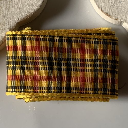 Ruban coton largeur 22mm vichy jaune noir rouge x50cm