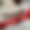 Ruban rouge en coton message écriture rouge x 95cm une poule qui picore