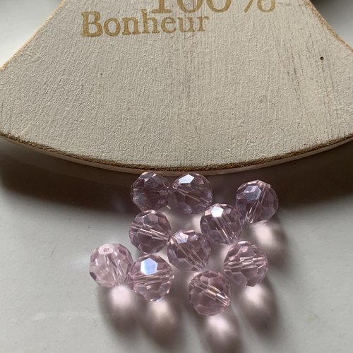 Lot de 10 perles rondes facettées en cristal rose 8mm