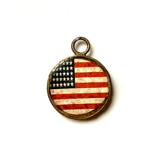 Cabochon rond plat bronze drapeau américain