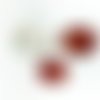 3 boutons nacre ronds gravé et unis en rouge et blanc pailleté