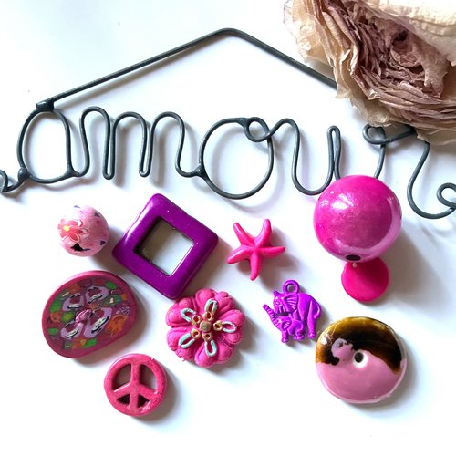 Lot 10 perles assortiment en rose