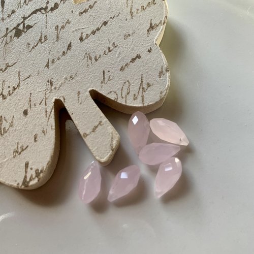 6 perles gouttes percées en cristal rose facettées