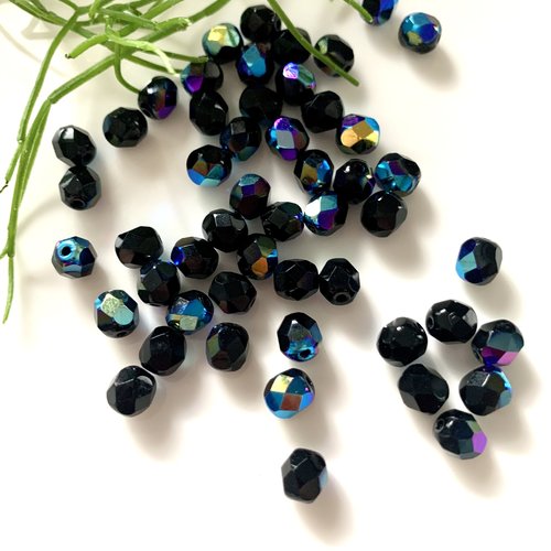 Lot de 50 perles cristal rondes à facettes ab noir 4mm