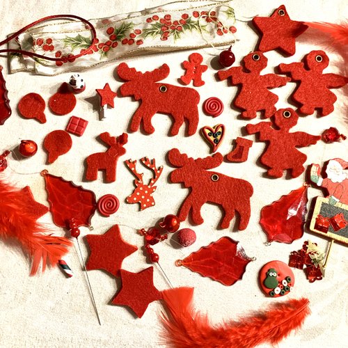 Kit de réalisation de décorations de noël en rouge - 35 pièces