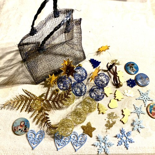 Lot de décorations de noël bleu et doré x35 pièces - kit noël