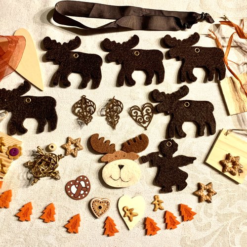 Lot de décorations de noël marron et orange - kit noël - 35 pièces