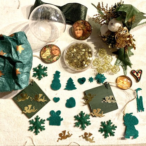Lot décorations de noël en vert et doré x35  kit noël