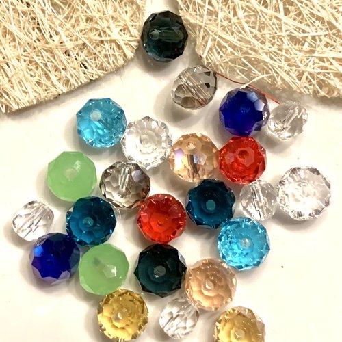 24 perles rondes cristal facettées couleurs variées