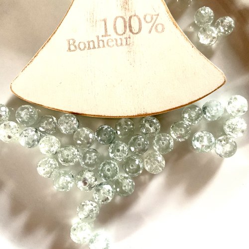 Lot 40 perles rondes en verre craquelé transparentes 5mm