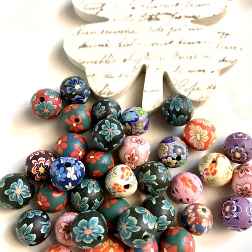 35 perles rondes fimo couleurs variées