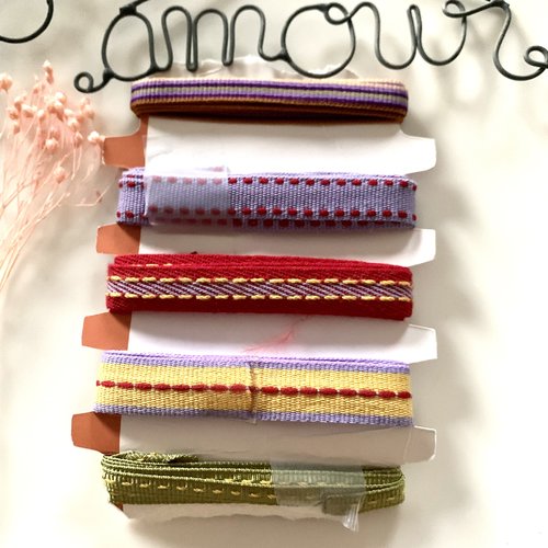 Lot de 5 rubans coton de 90cm multicolores