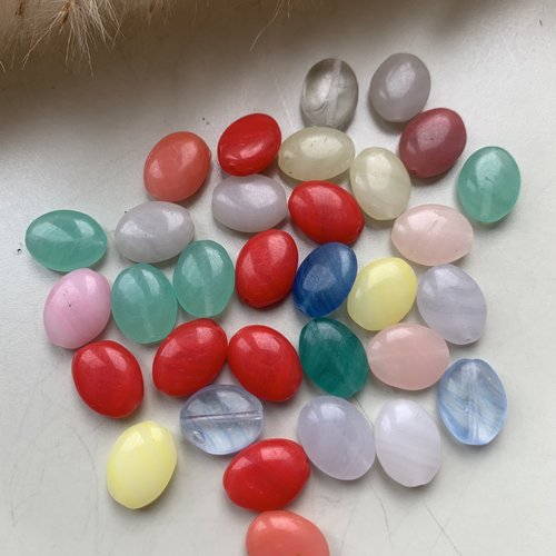 30 perles ovales en verre multicolores +2 offertes