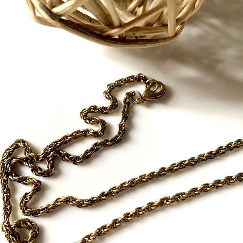 Collier chaîne 47cm en métal doré vieilli maille tressée