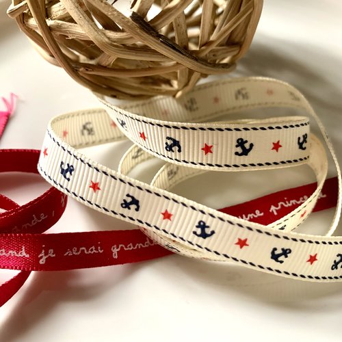Lot de 2 rubans ancre de marine (50cm) et rouge à messsage (48cm)