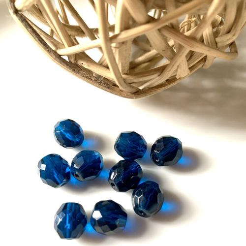 10 perles facettées bleu en cristal 10mm