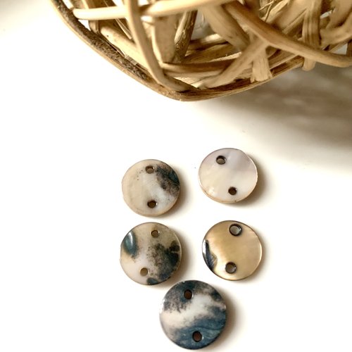 Boutons ronds en nacre en gris irisé x5