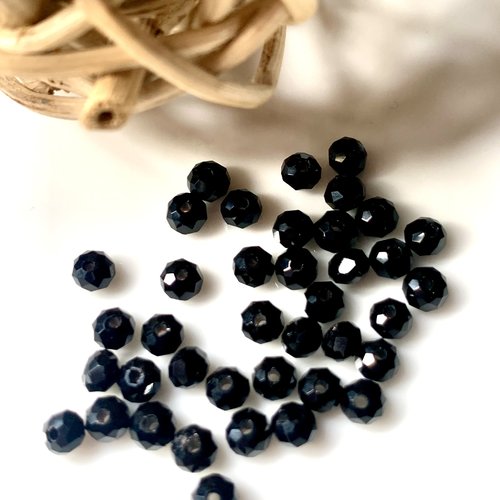 39 perles cristal rondes à facettes ab noir 2mm