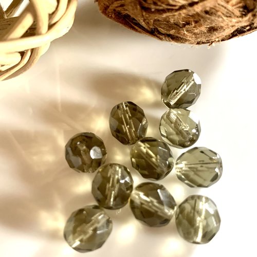 10 perles à facettes en gris 10 mm
