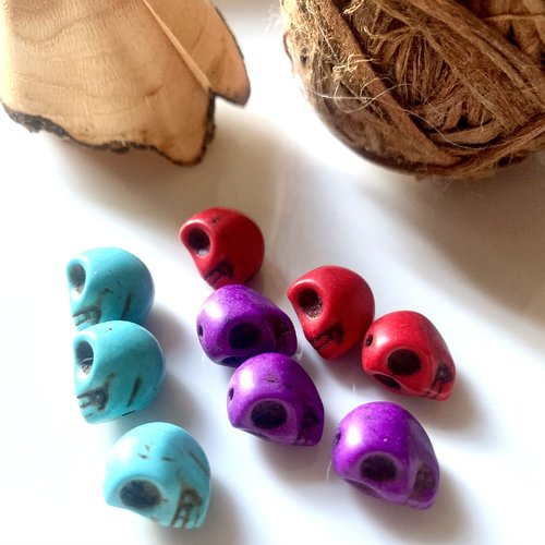 9 perles howlite skull têtes de mort en 3 couleurs