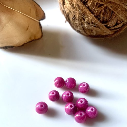 Lot 10 perles rondes en jade teintées rose