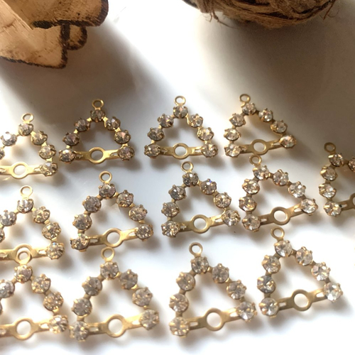 Pendentifs en métal doré et cabochons cristal x12