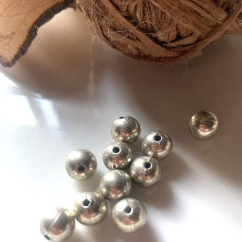 10 perles métal argenté rondes 5mm