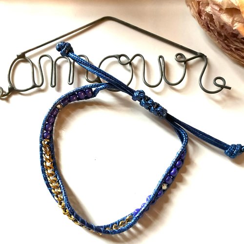 Bracelet coton ciré spécial breloque à customiser en bleu
