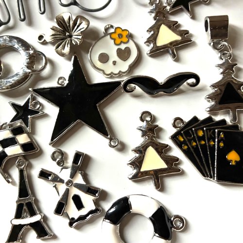 15 breloques en métal et émail assortiment