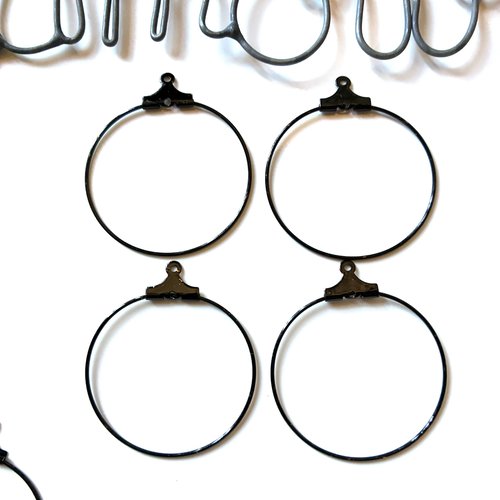 Boucles d'oreilles créoles en métal noir 3 cm x4 - 2 paires
