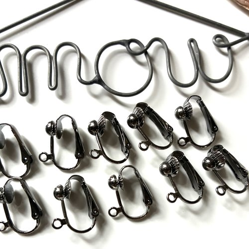 5 paire boucles d'oreilles métal anthracite clips