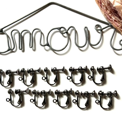 5 paire boucles d'oreilles métal anthracite clips à vis