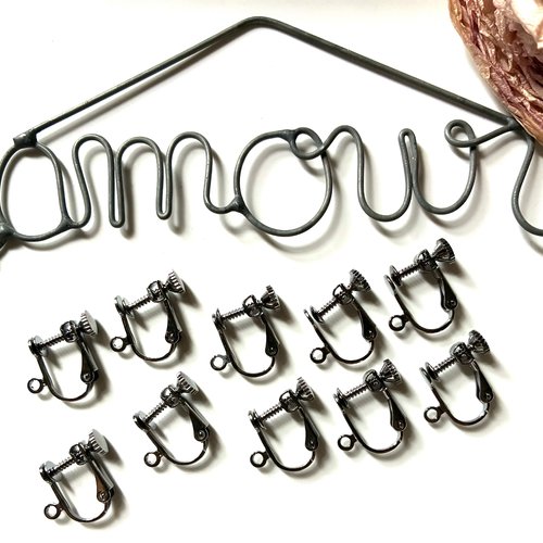 5 paire boucles d'oreilles métal anthracite clips à vis