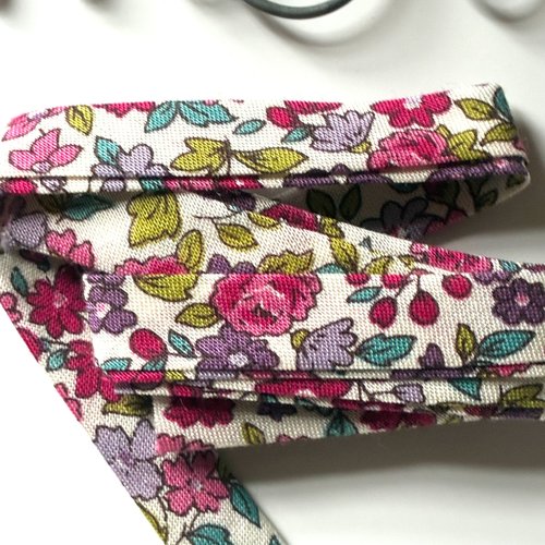 2 coupons de biais liberty parme et vert 0,5cm plié 40cm et 18cm