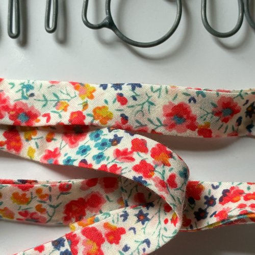 Biais liberty phoebe orange en 1 cm plié 2 coupons 35cm et 75cm