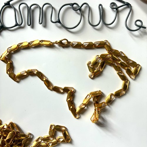 Collier chaîne maillons plats métal doré x1