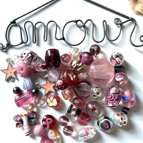 Lot 50 perles assortiment en rose