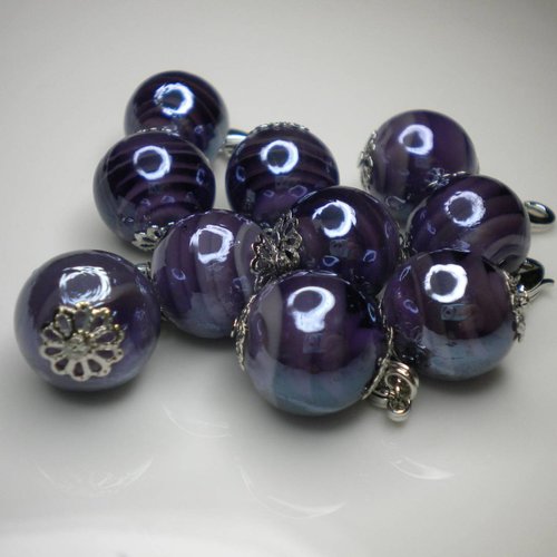 Perle en verre violet (italie) breloque et fermoir mousqueton