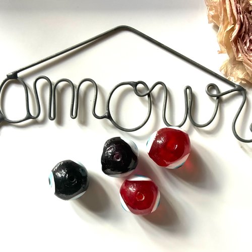 4 perles rondes en verre oeil de la chance 3 couleurs13mm