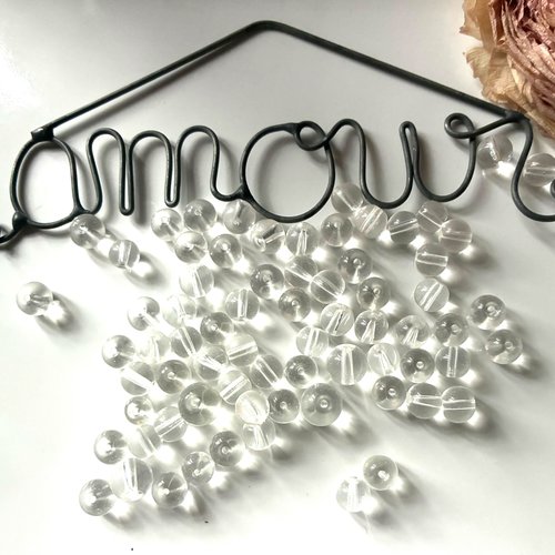 70 perles rondes en verre en transparent