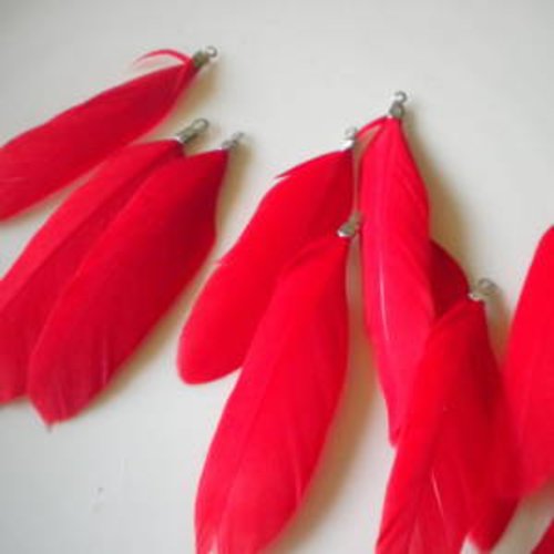 Plume rouge accroche métal argenté moyen modèle