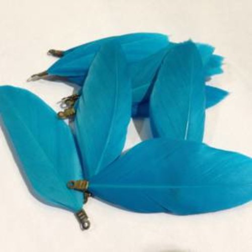 Plume en turquoise avec accroche bronze x1 4-5cm