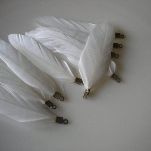 Plume blanche avec accroche bronze grand modèle 7cm