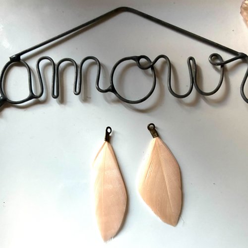 Plume en saumon avec accroche bronze x1 4-5cm